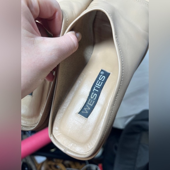 Westies Vintage Tan Square Toe Leather Chunky Heeled Mules size 7.5 - Picture 11 of 12